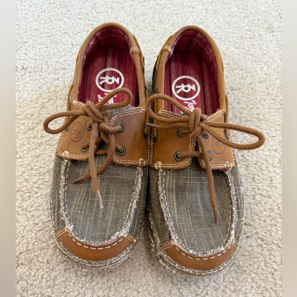 Tony Lama Women's 3R Canvas Blum Boat Moccasin Shoes Women’s 8